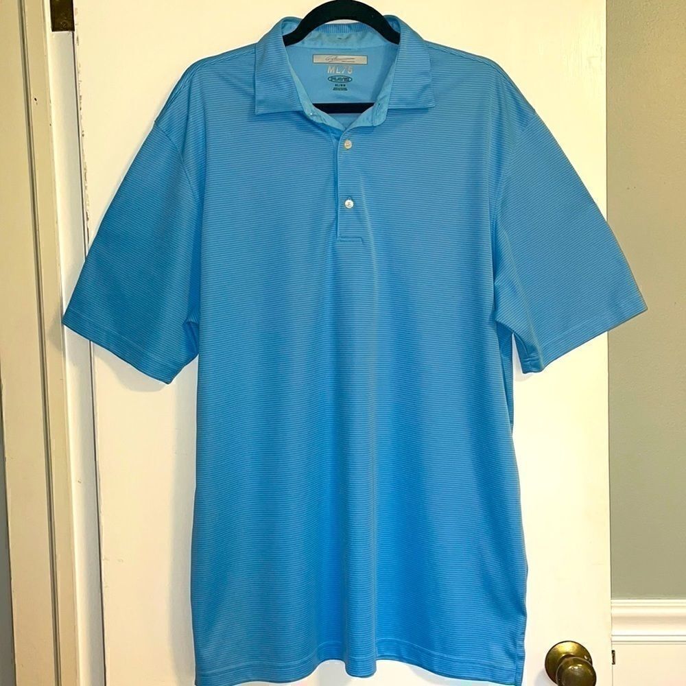 Greg Norman ML75 Play-dry polo shirt sleeve golf micro stripe blue shirt size XL